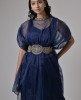 Organza Navy Blue Embroidered Gown with  Baloon Style Top 